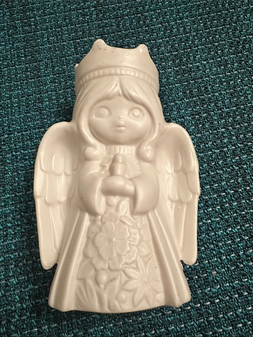 Vintage Bisque Ceramic Choir Angel Figurine with Crown Tealight Holder 6”